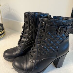 G by Guess Black Quilted Lace Up Boots
